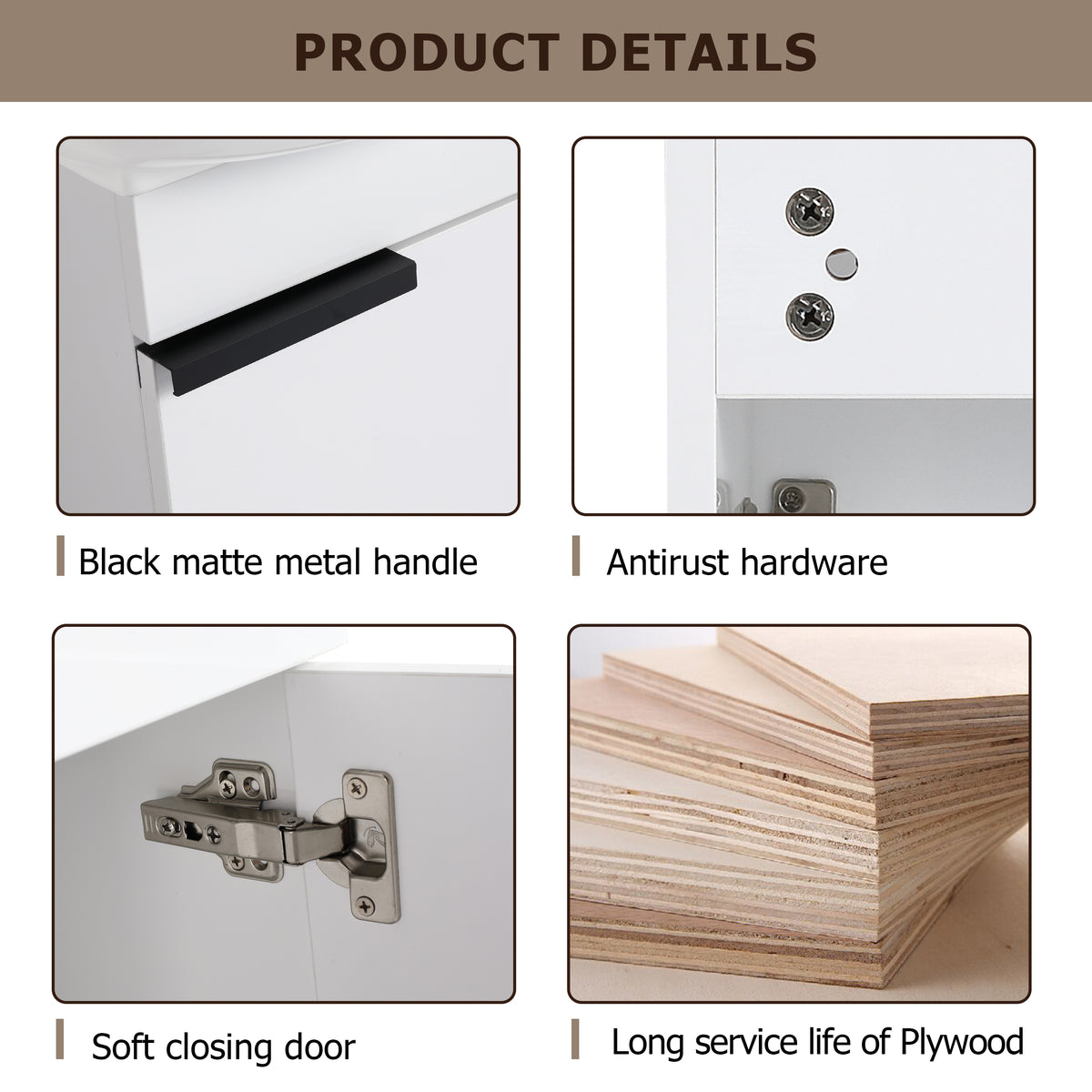 Soft Close Doors Bathroom Vanity With Sink, 16 Inch