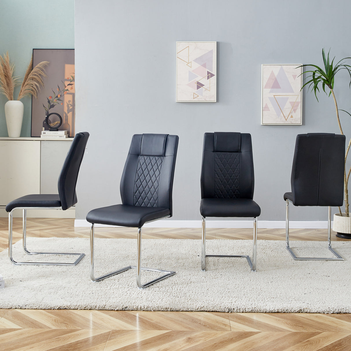 Modern Dining Chairs with Faux Leather Padded Seat - Set of 8