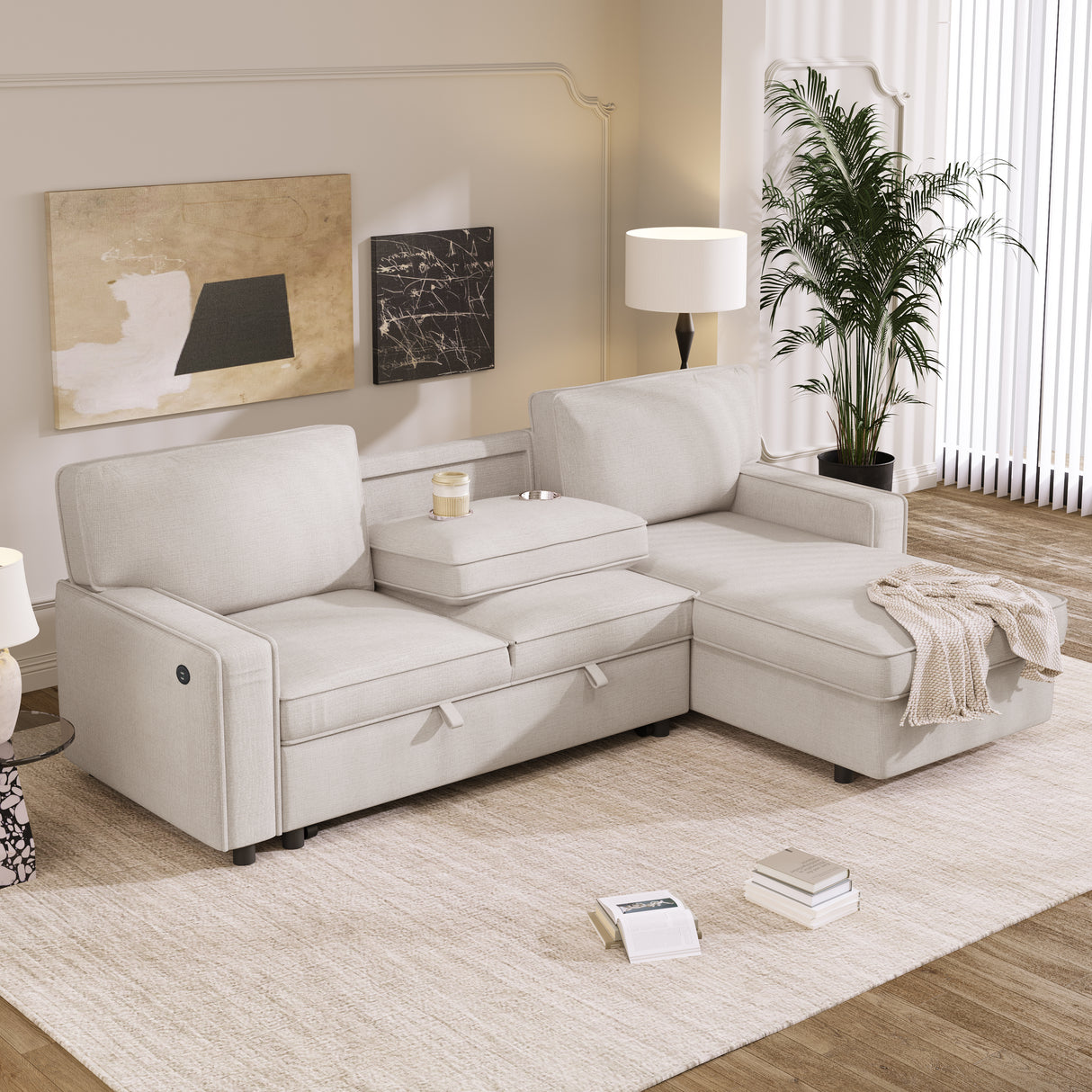 U_STYLE Upholstery Sleeper Sectional Sofa