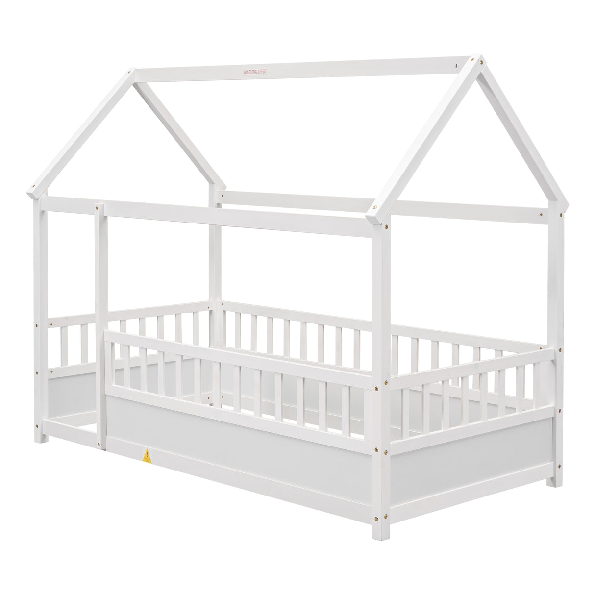 Twin Size Floor Wooden Bed with House Roof Frame