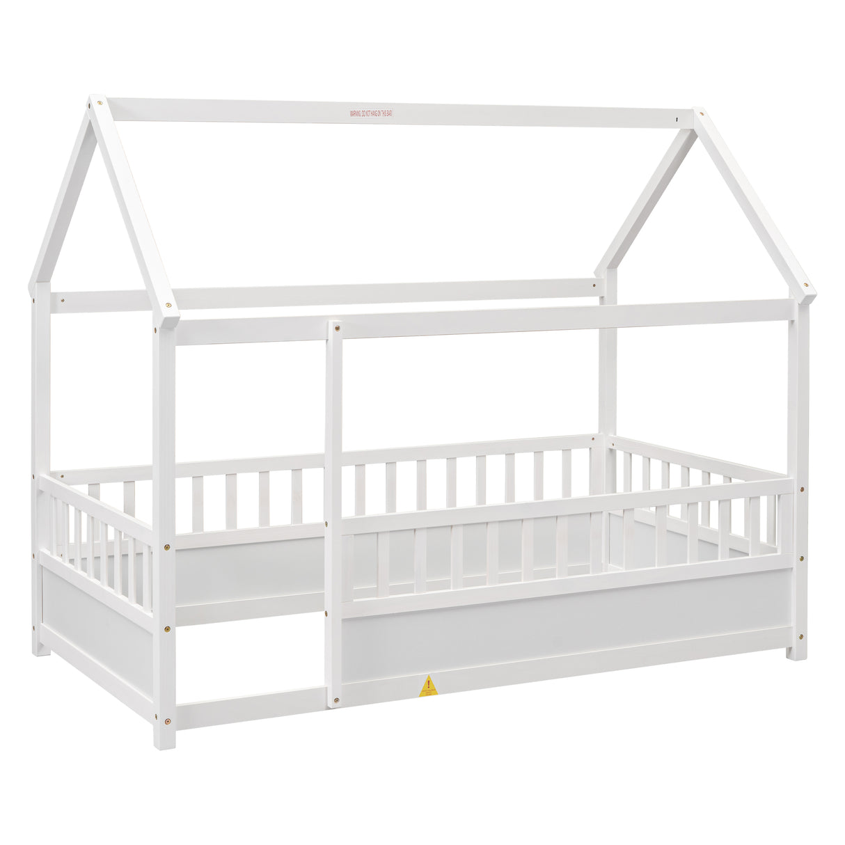 Twin Size Floor Wooden Bed with House Roof Frame