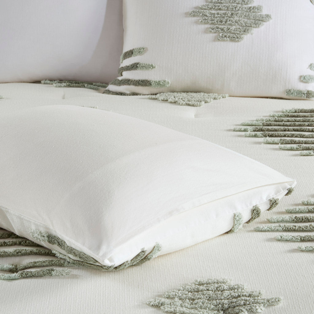 Full/Queen Cotton Blend Chenille Comforter Set with Tufted Design - White