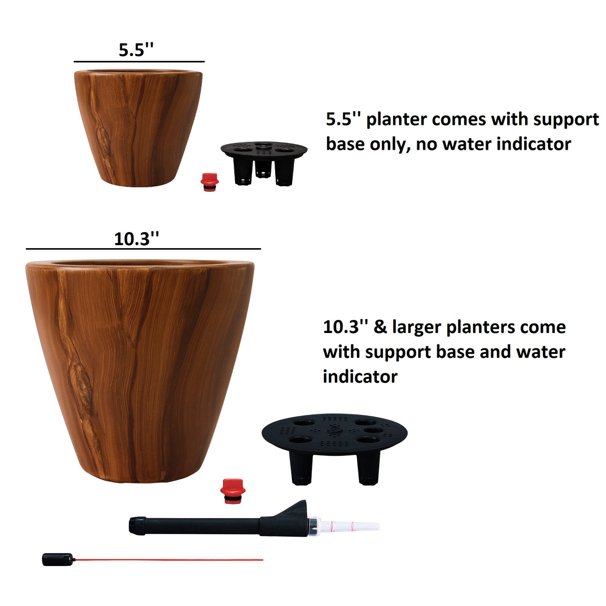 2-Pack 10 in. Dark Wood Plastic Self-Watering Planter Pot