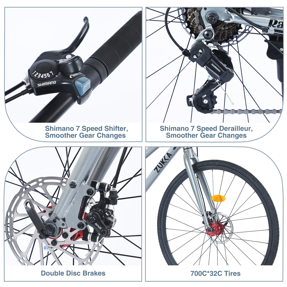 7 Speed Hybrid Bike Disc Brake 700C Road Bike for Men & Women