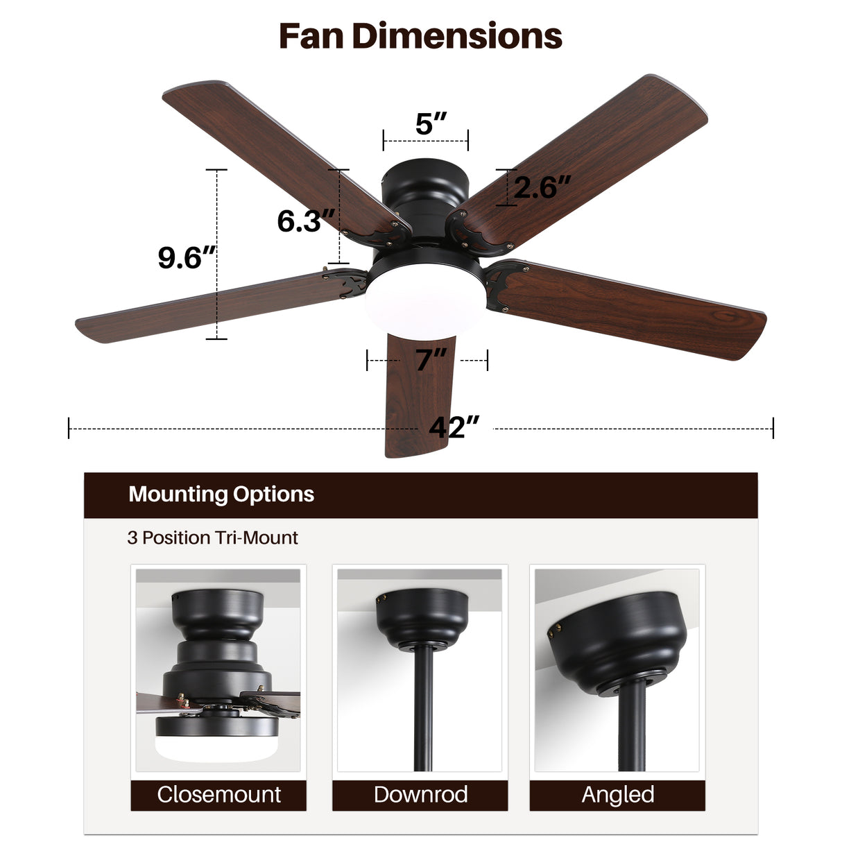42 Inch Modern Ceiling Fan with LED Light and Remote Control