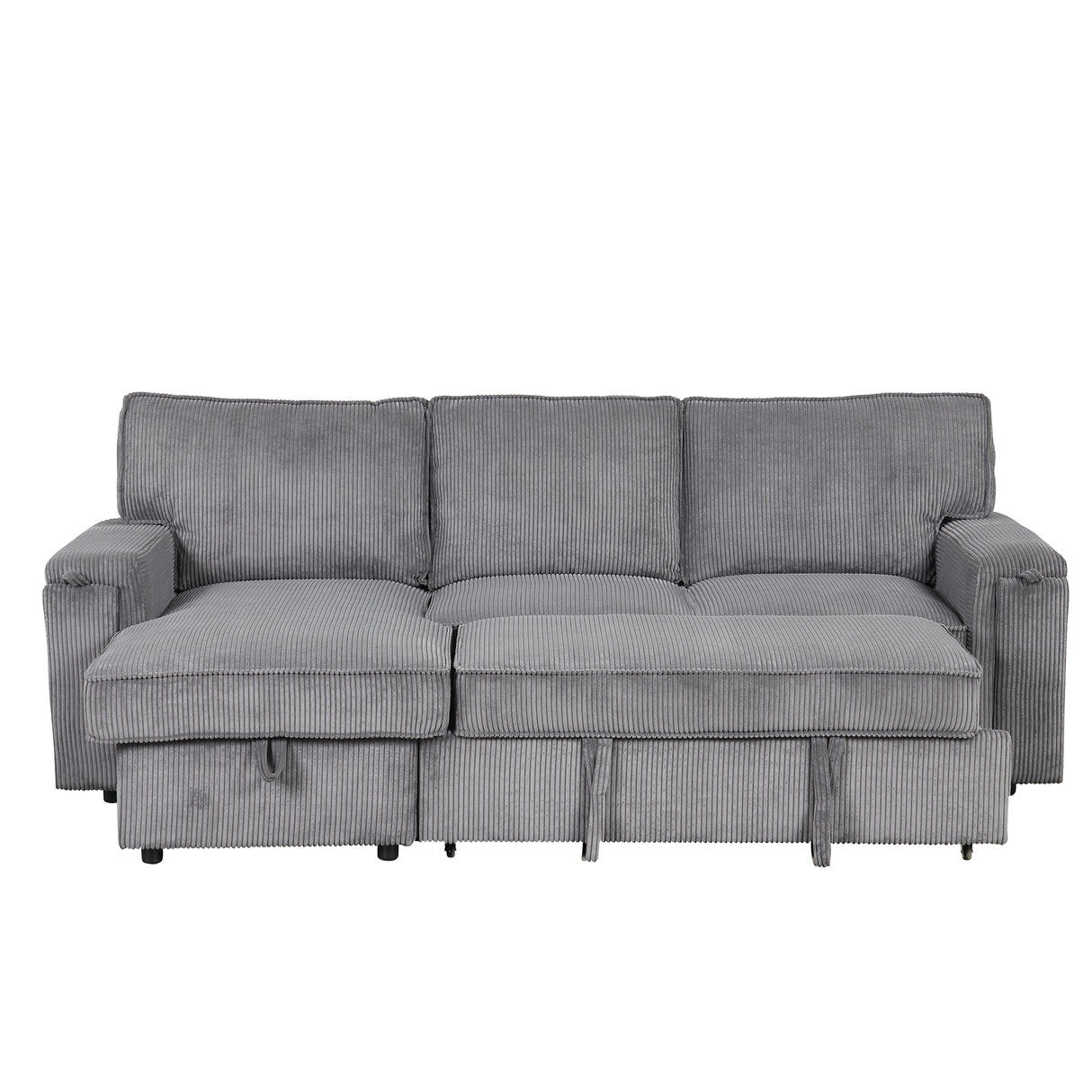 U_STYLE Upholstery Sleeper Sectional Sofa with Storage Bags