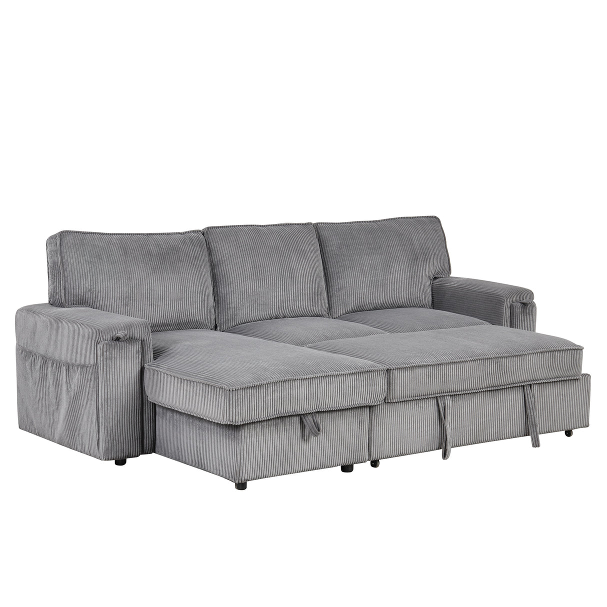 U_STYLE Upholstery Sleeper Sectional Sofa with Storage Bags