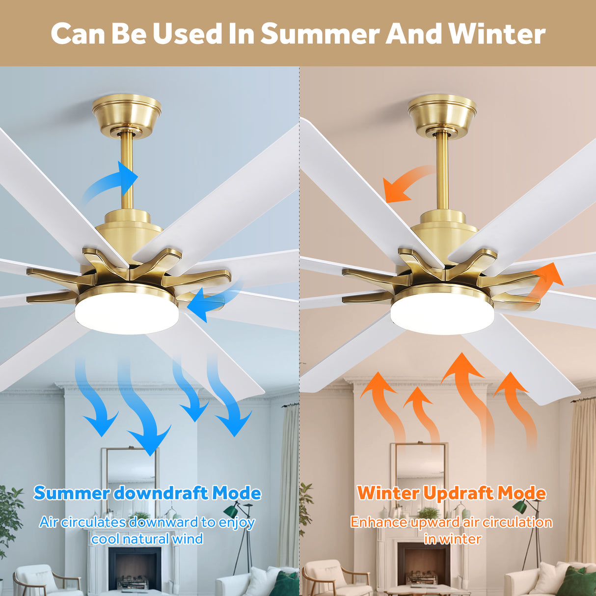 66 Inch Modern Smart Ceiling Fan with Reversible DC Motor and LED Light