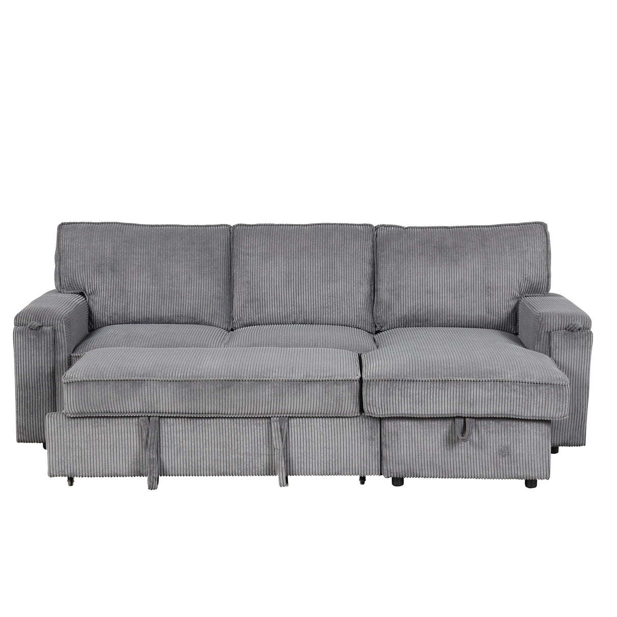 U_STYLE Upholstery Sleeper Sectional Sofa with Storage Bags