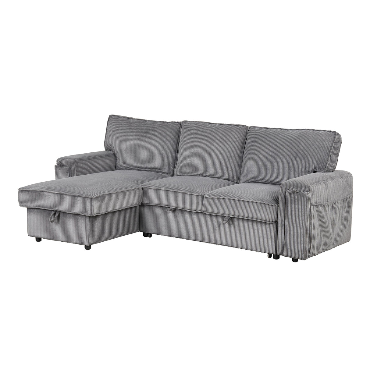 U_STYLE Upholstery Sleeper Sectional Sofa with Storage Bags