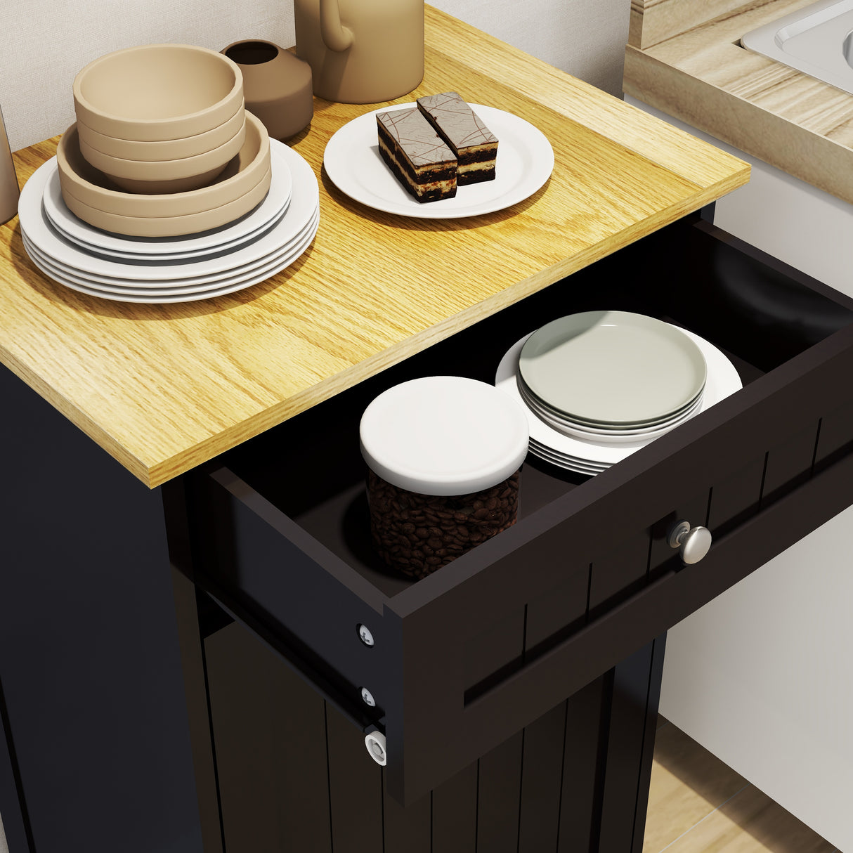 Tilt-Out Trash Cabinet with One Drawer in Black