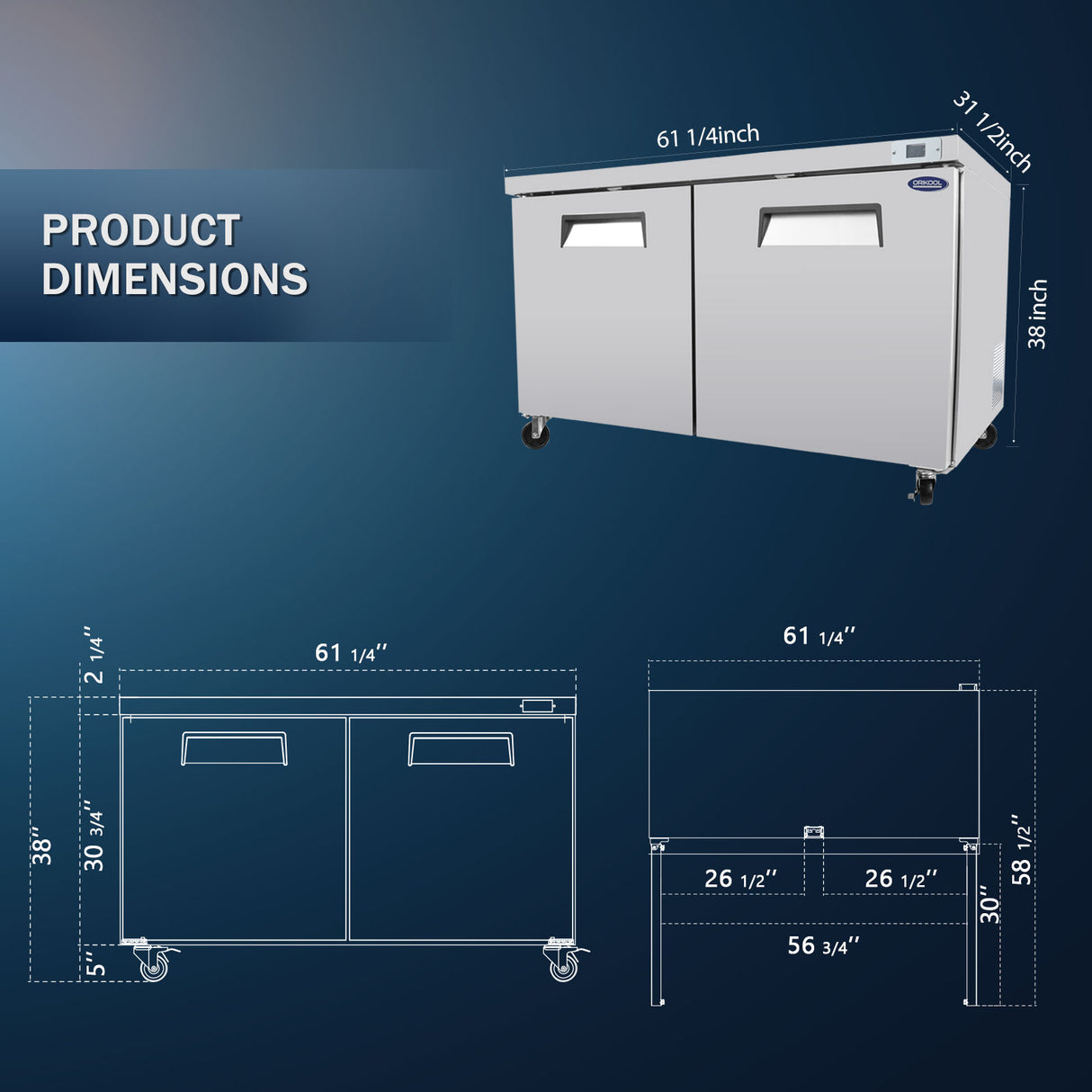 ORIKOOL 60" Commercial Under Counter Freezer