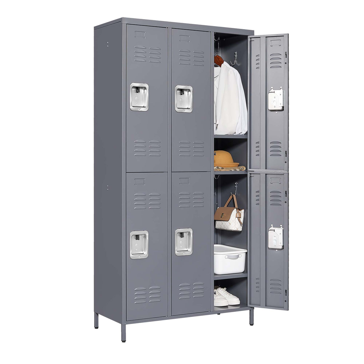 6-Door Metal Locker Cabinet, 72 Inches High, Gray with Individual Locks