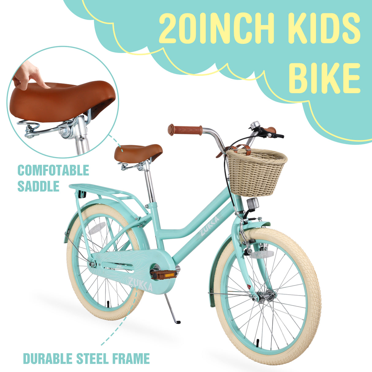 Girls Bike with Basket for 7-10 Years Old Kids - 20 Inch Wheel