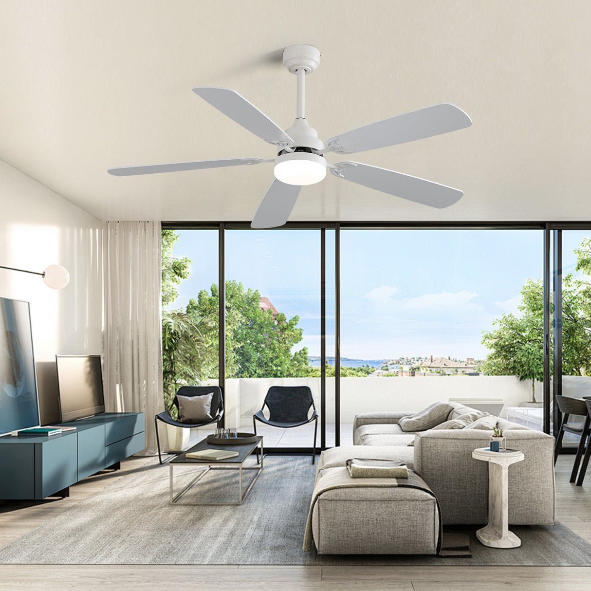 Indoor Modern 52 Inch Ceiling Fan with LED Light and Remote Control