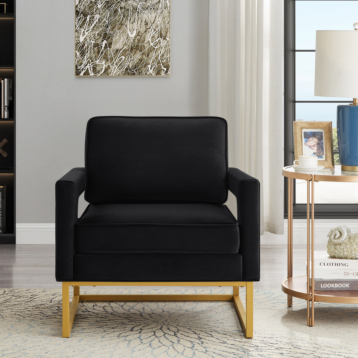 Modern Style Accent Chair with Velvet Fabric
