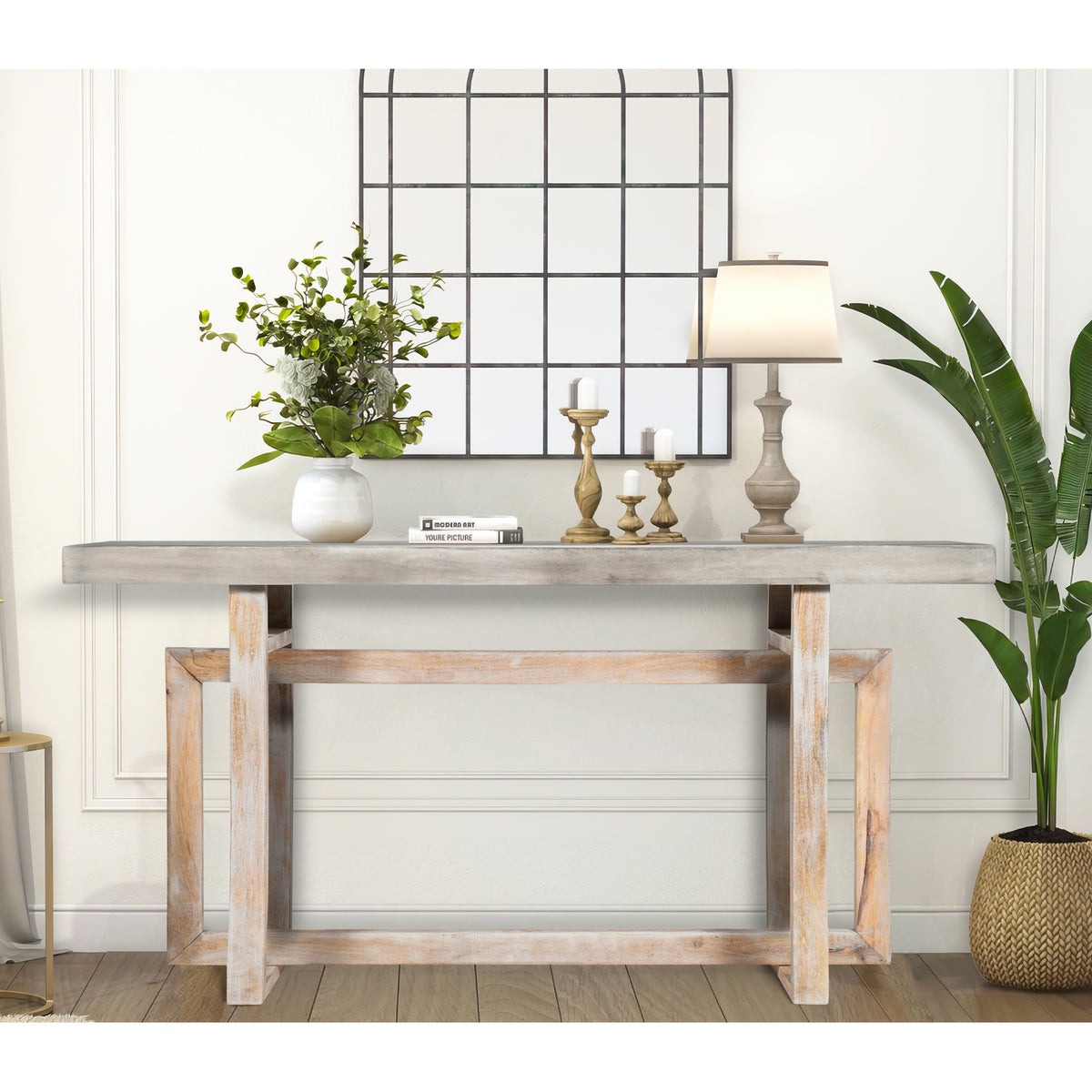 59 Inch Artisan Sideboard Console Table with Geometric Interlocked Base