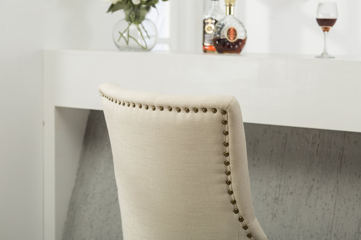 Tan Button Tufted Solid Wood Wingback Hostess Chairs Set of 2