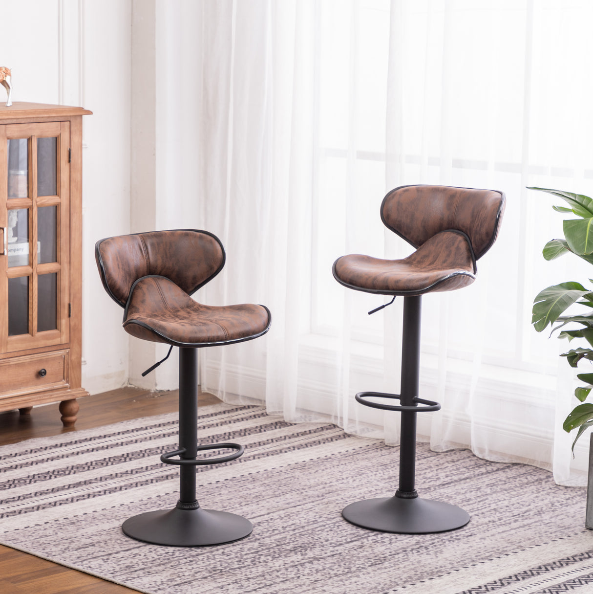 Masaccio Weathered Upholstery Airlift Adjustable Swivel Barstool