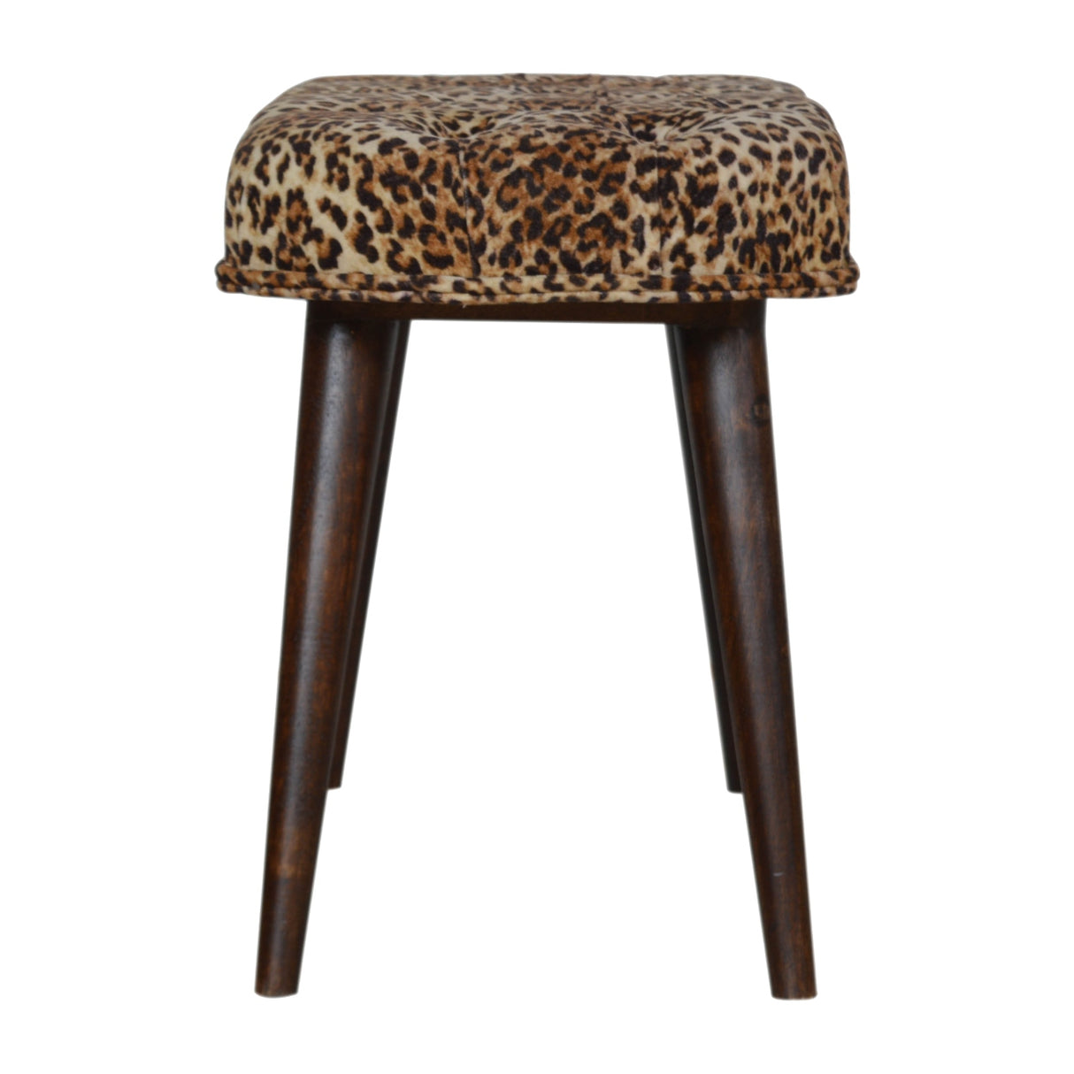 Solid Wood Leopard Print Deep Button Upholstered Bench