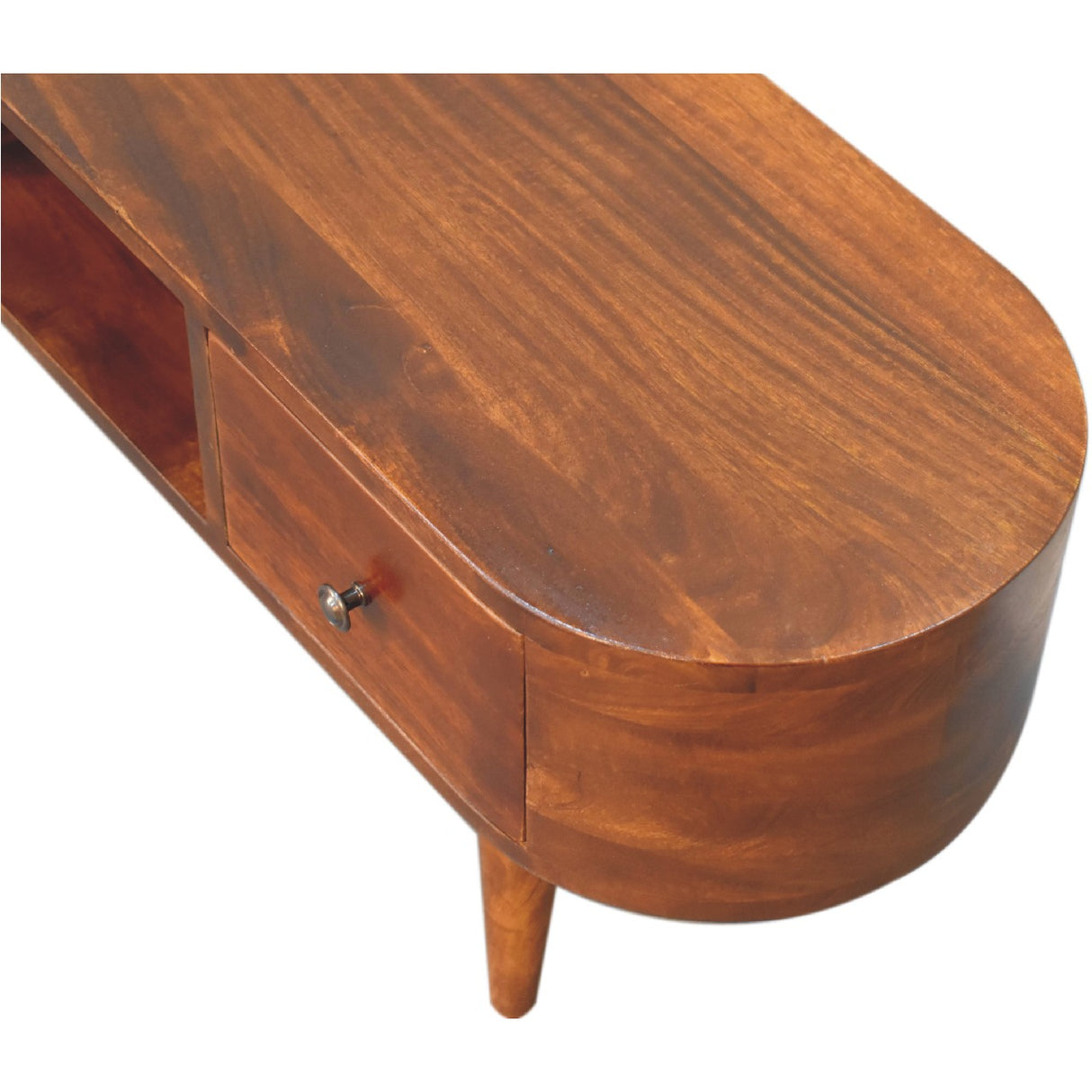 Chestnut Round Open Media Unit, 2-Drawers, 1 Open Slot