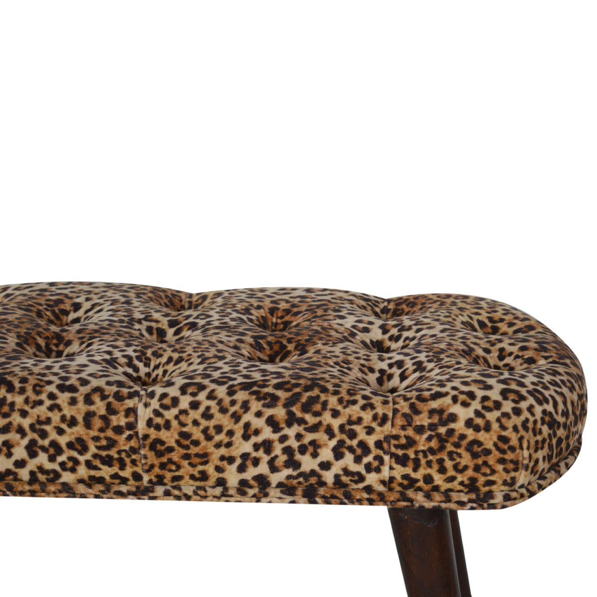 Solid Wood Leopard Print Deep Button Upholstered Bench