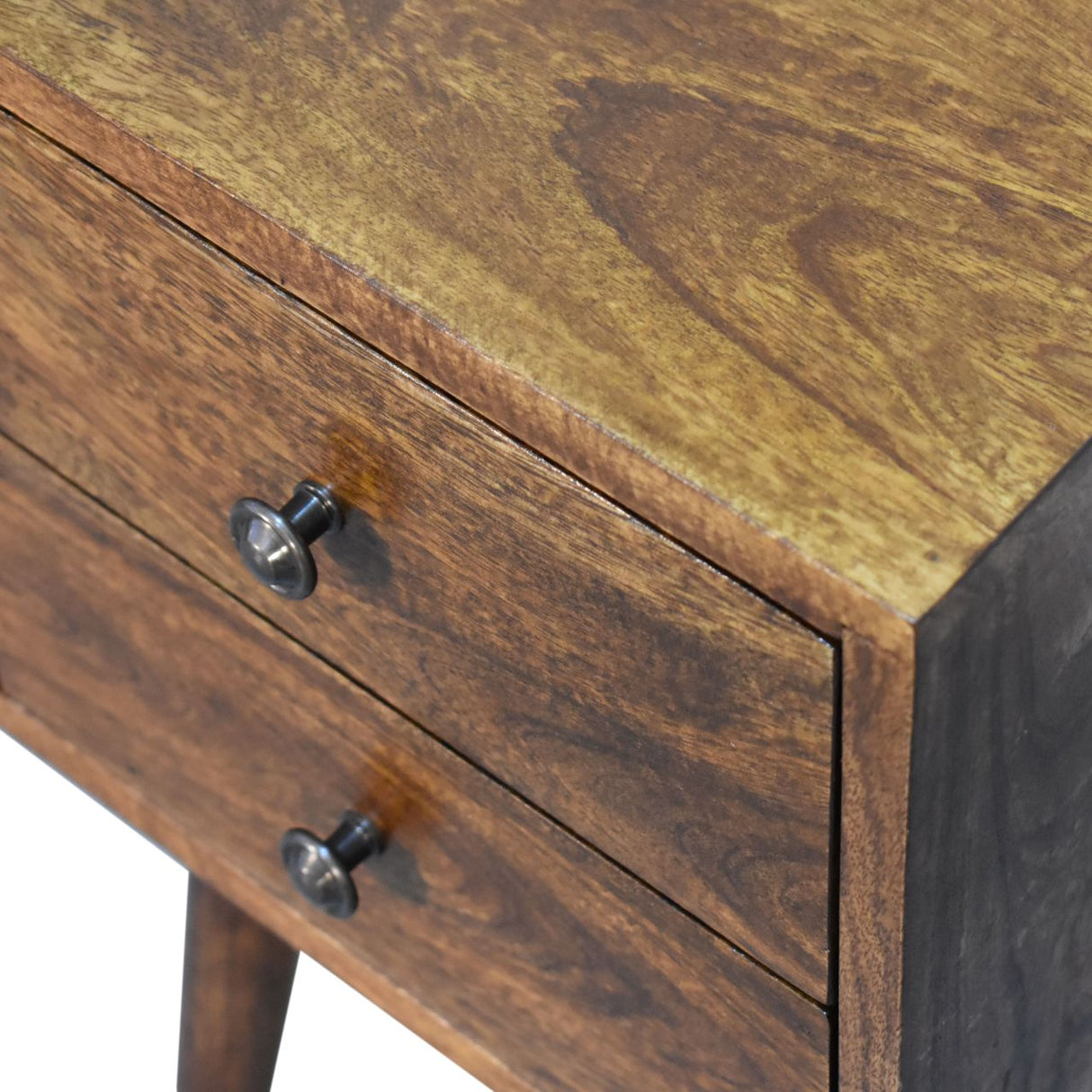 Solid Wood Mini Nightstand, 2-Drawers, Chestnut