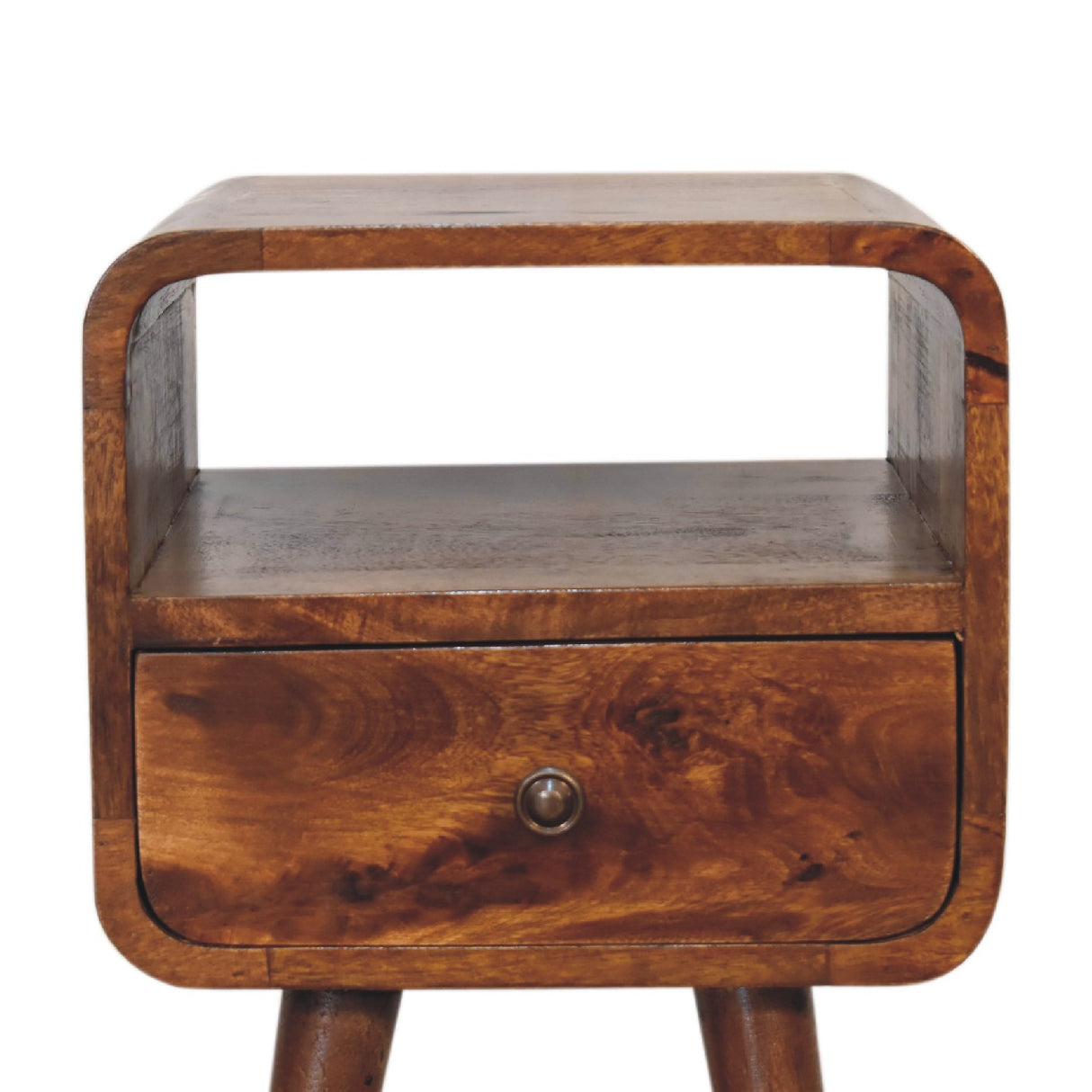 Solid Wood Mini Curve Bedside, 1-Drawer, 1 Open Slot, Chestnut