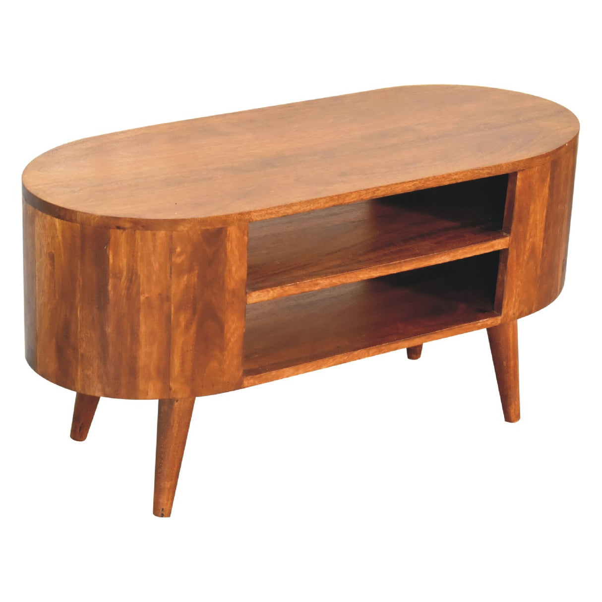 Solid Wood Cortez Chestnut Media Unit, 2 Open Shelves, Nordic Legs