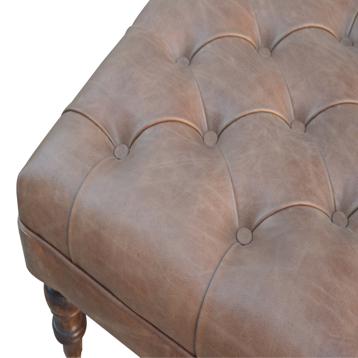 Solid Wood Buffalo Leather Upholstered Ottoman