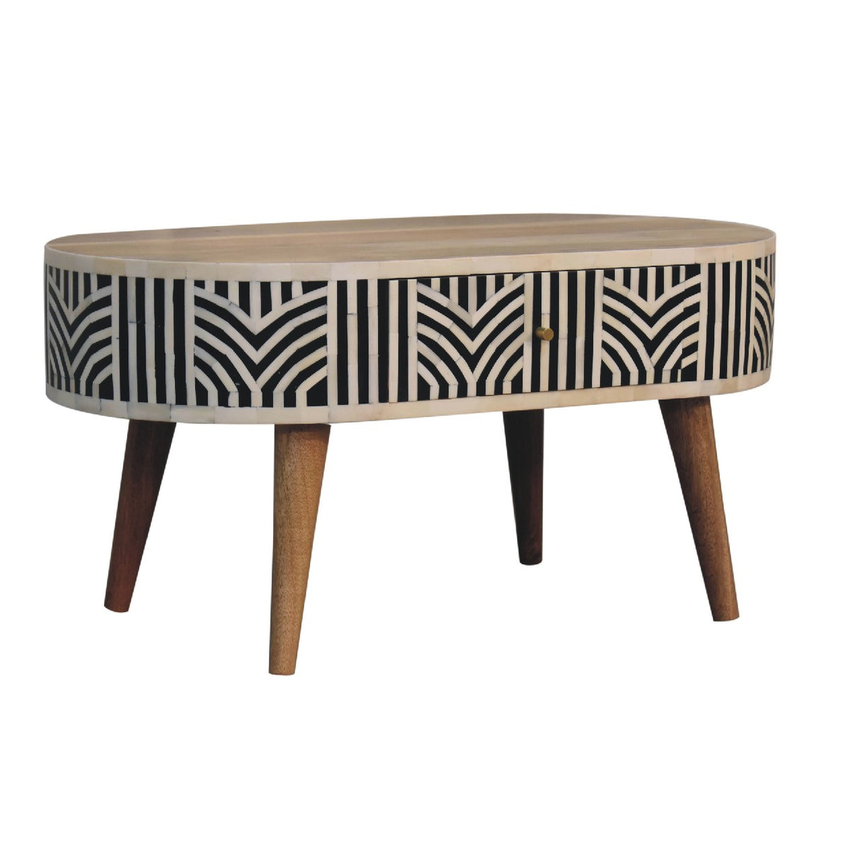 Edessa Bone Inlay Coffee Table, 2-Drawers, Nordic Legs