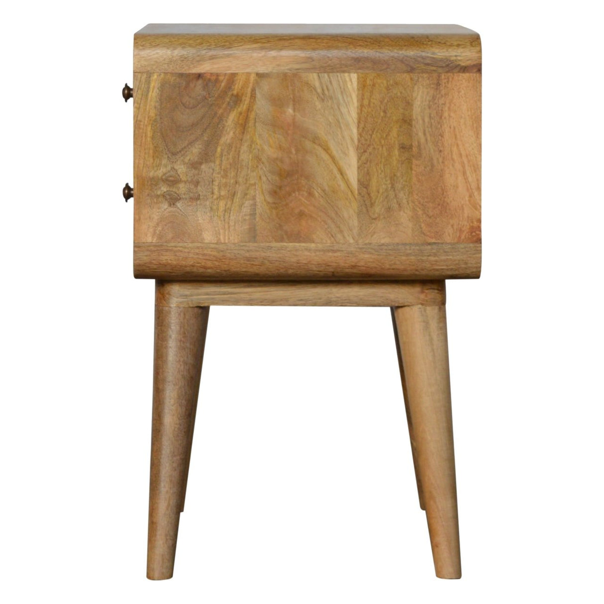 Solid Wood Curved Bedside, 2 Drawers, Oak-ish