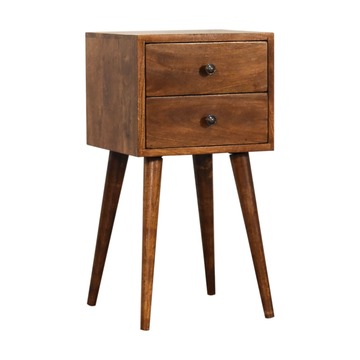 Solid Wood Mini Nightstand, 2-Drawers, Chestnut