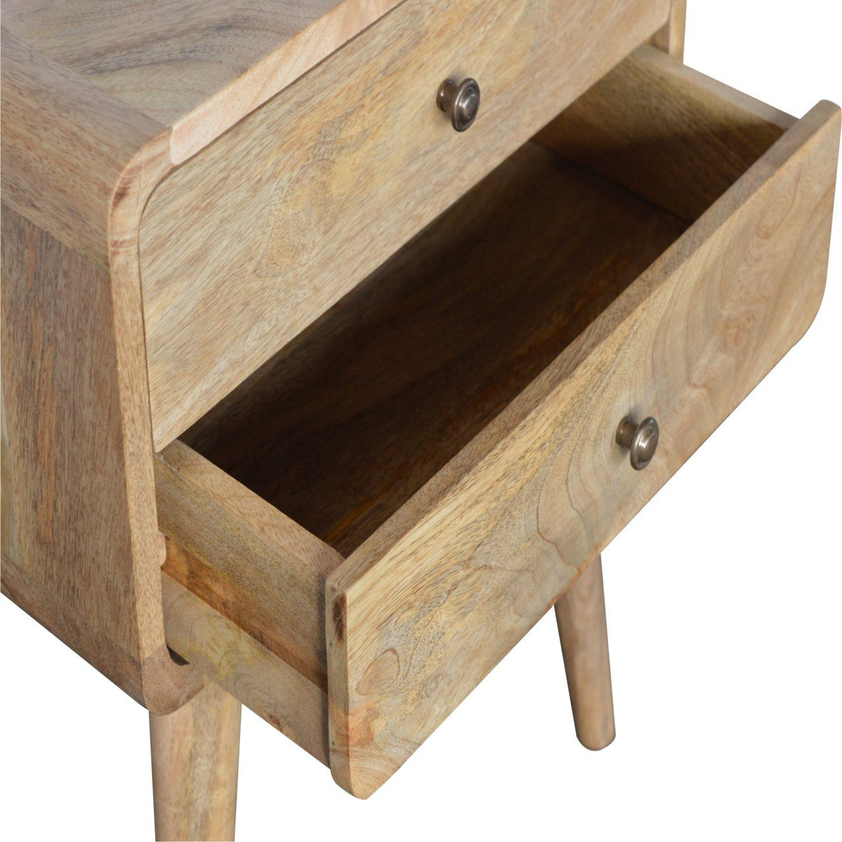Solid Wood Curved Bedside, 2 Drawers, Oak-ish
