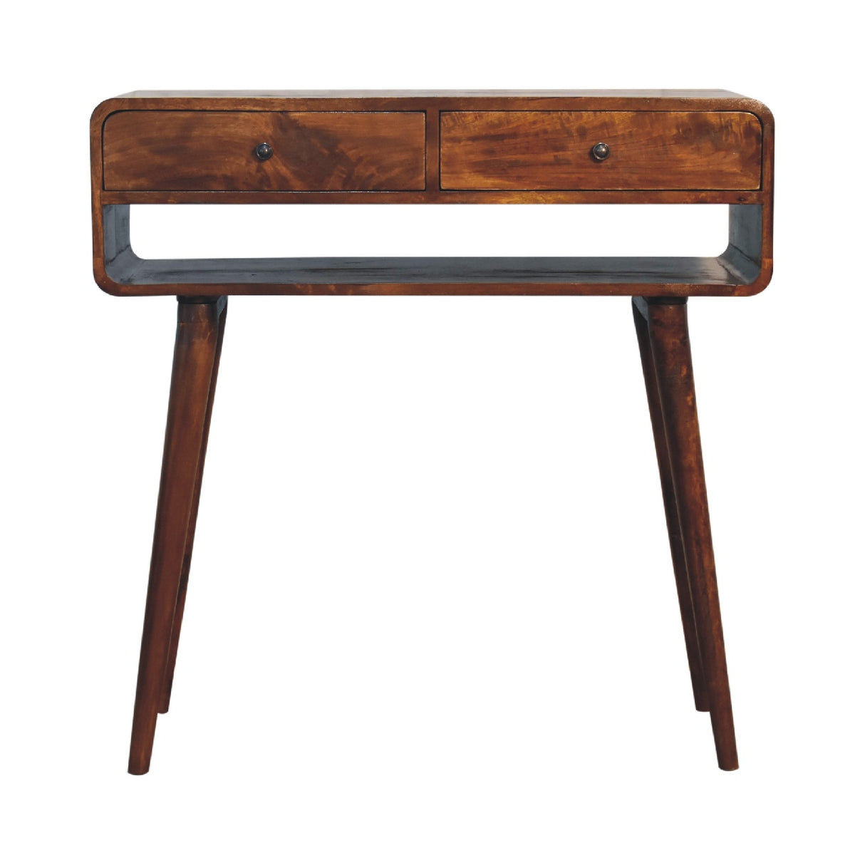 Sonata Chestnut Console Table, Nordic Legs, 2-Drawers, Open Slot