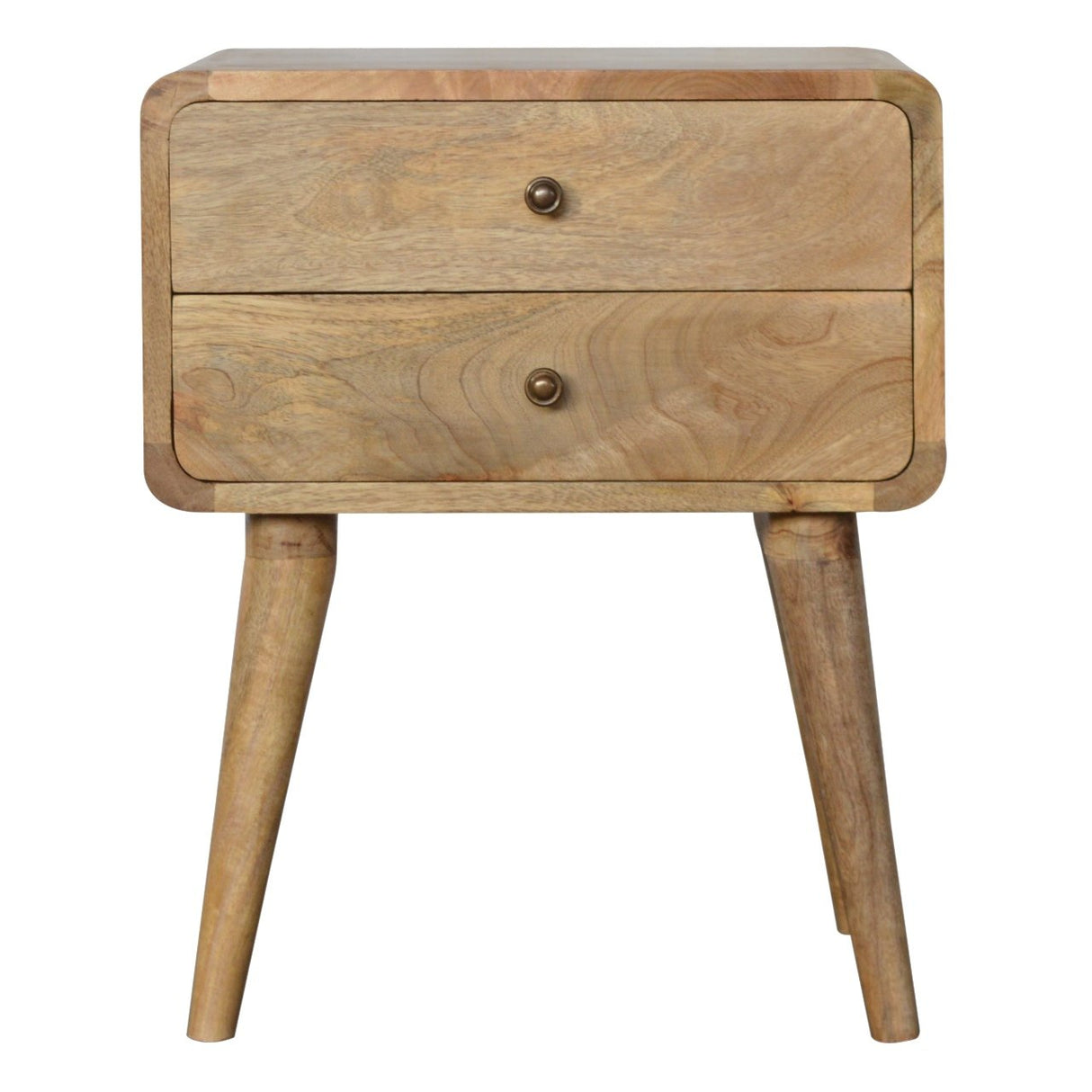 Solid Wood Curved Bedside, 2 Drawers, Oak-ish