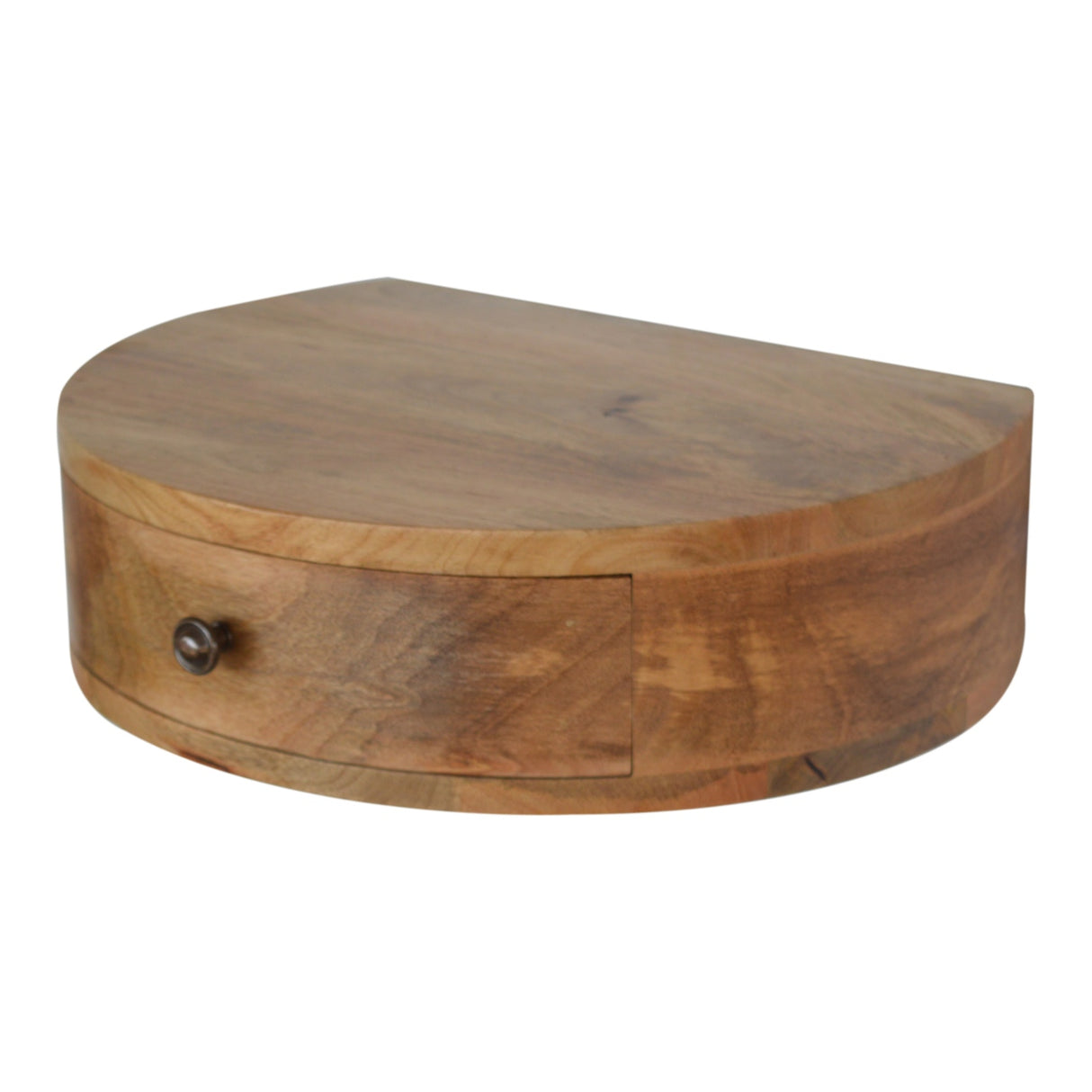 Solid Wood Wall-Mounted Rounded Nightstand, 1-Drawer, Oak-ish