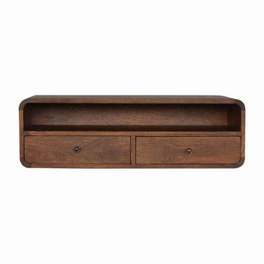 Solid Wood Floating Console, 2-Drawers, 1 Open Slot