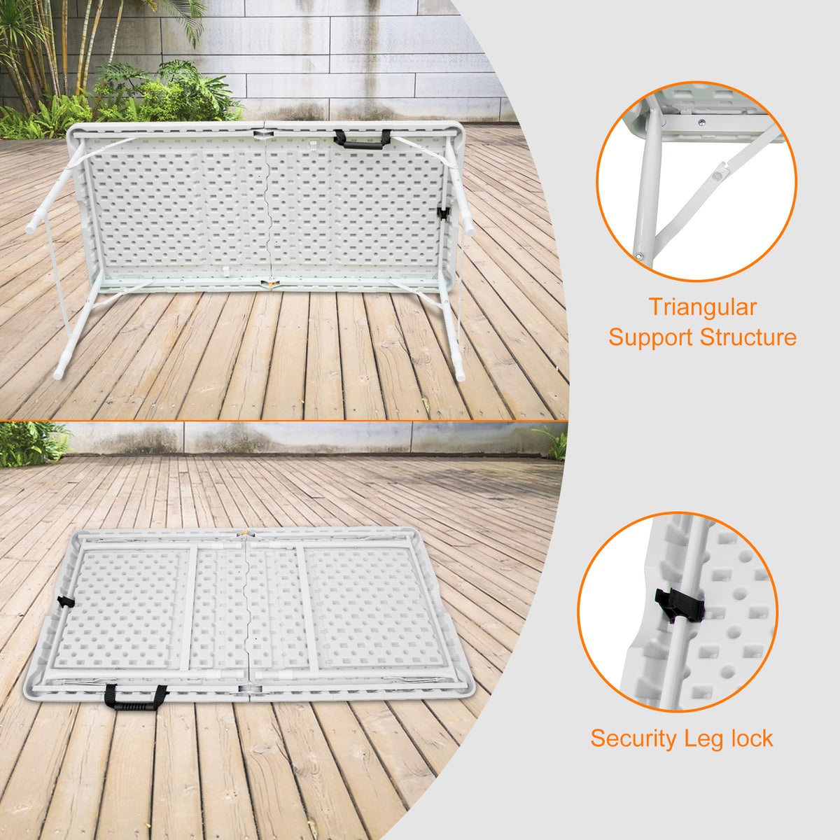 4ft Portable Folding Table with Durable Design - White or Black
