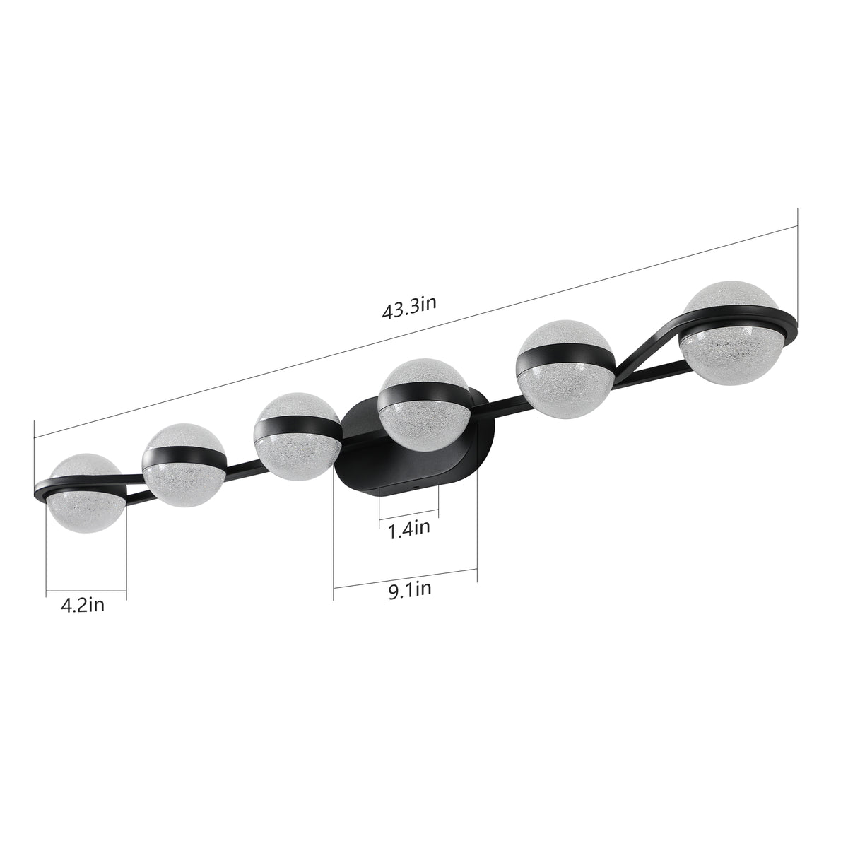 43" Black Minimalist LED Bathroom Vanity Light