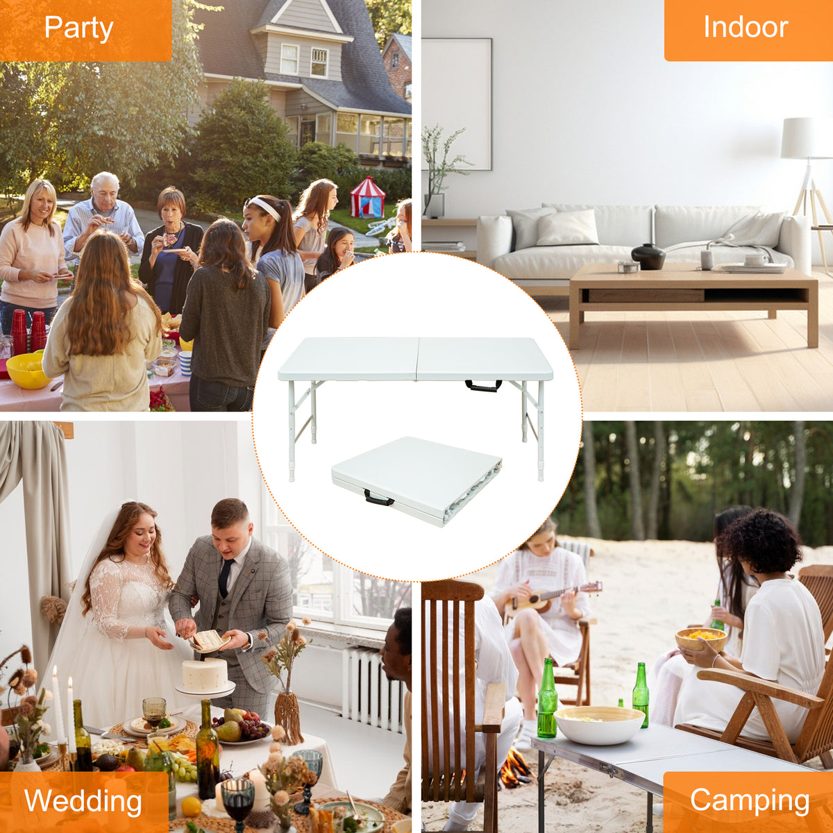 4ft Portable Folding Table with Durable Design - White or Black
