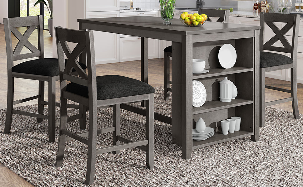 TOPMAX 5 Pieces Counter Height Rustic Farmhouse Dining Room Wooden Bar Table Set with 4 Chairs, Gray