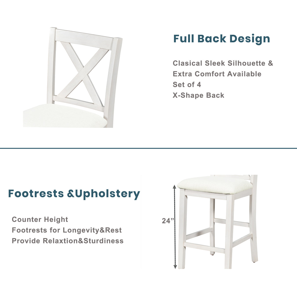 TOPMAX 5 Pieces Counter Height Rustic Farmhouse Dining Room Wooden Bar Table Set with 4 Chairs, White