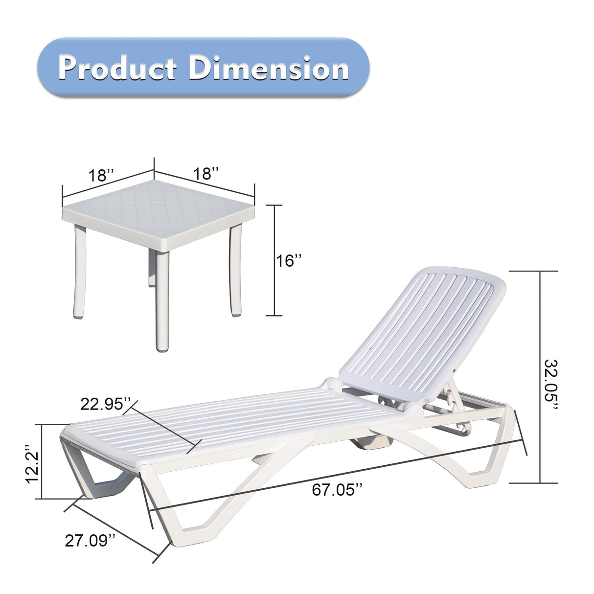 Outdoor Chaise Lounge With Adjustable Recliner And Table