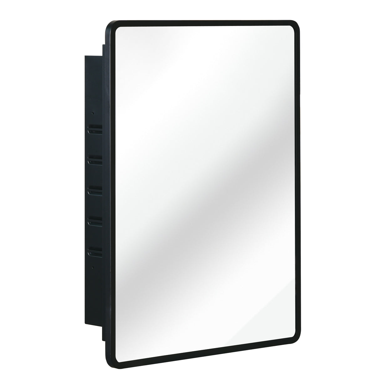 Black 24x30 Inch Metal Framed Wall Mount or Recessed Mirror Cabinet