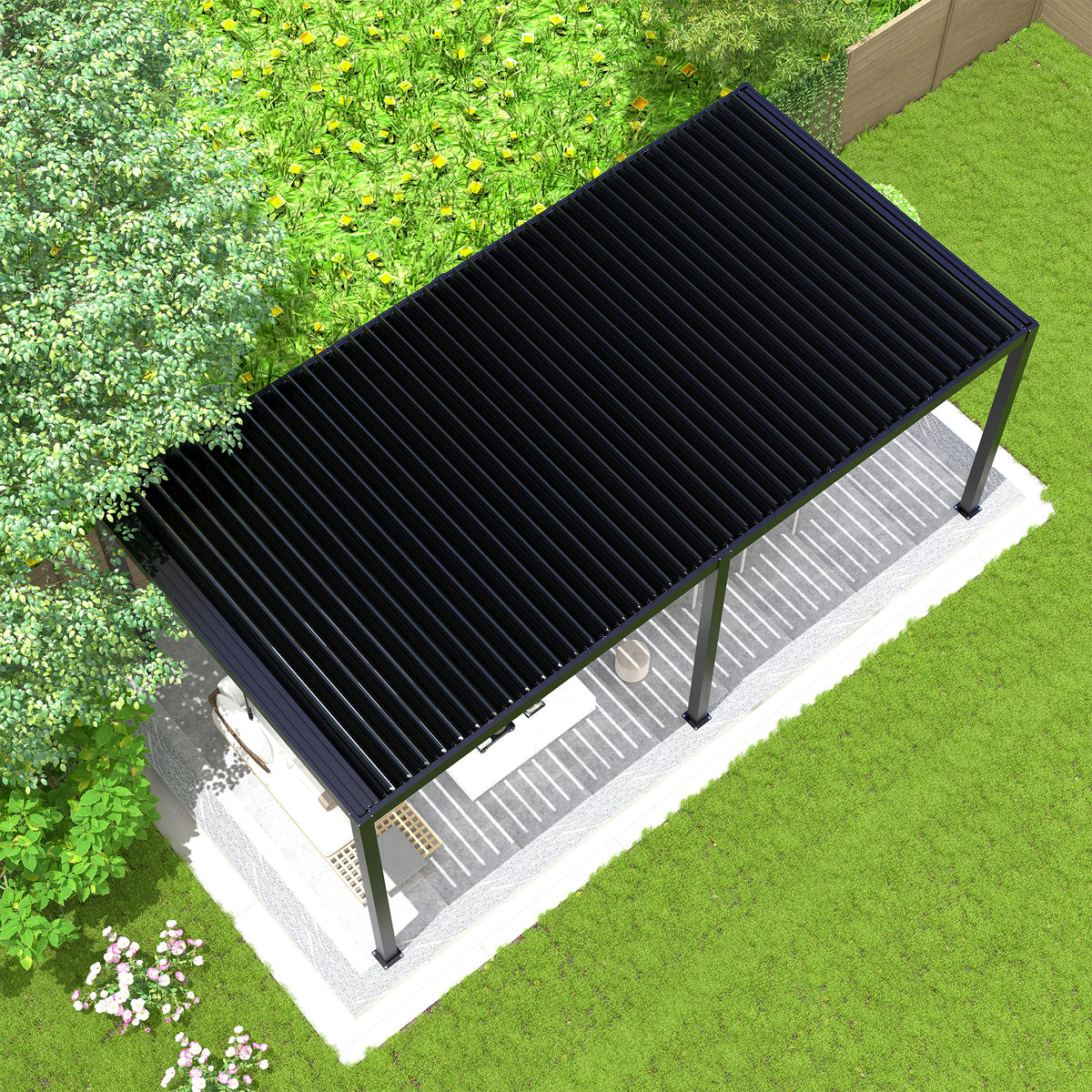 8640E Louver Pergola 10x19ft Aluminum Frame & Steel Louvers
