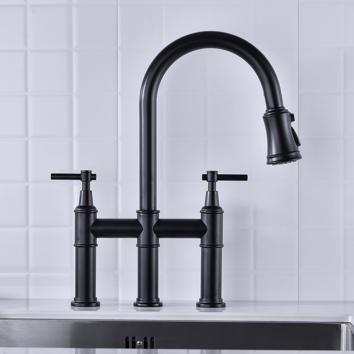 Bridge Kitchen Faucet with Pull-Down Sprayhead