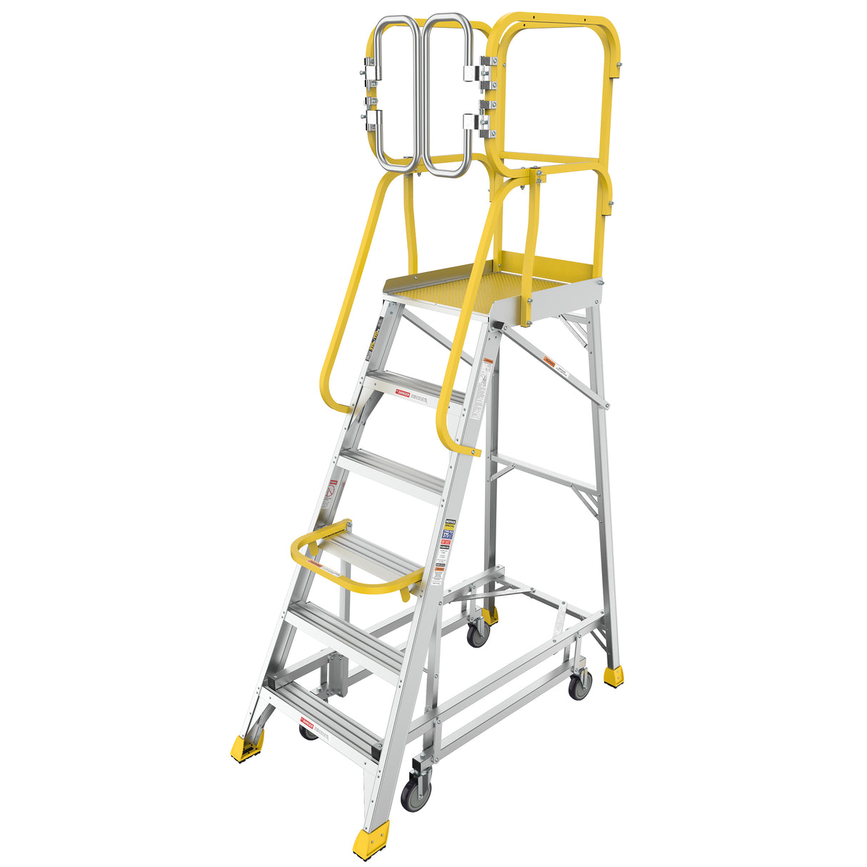 6 Step 375lbs Aluminum Rolling Platform Ladder