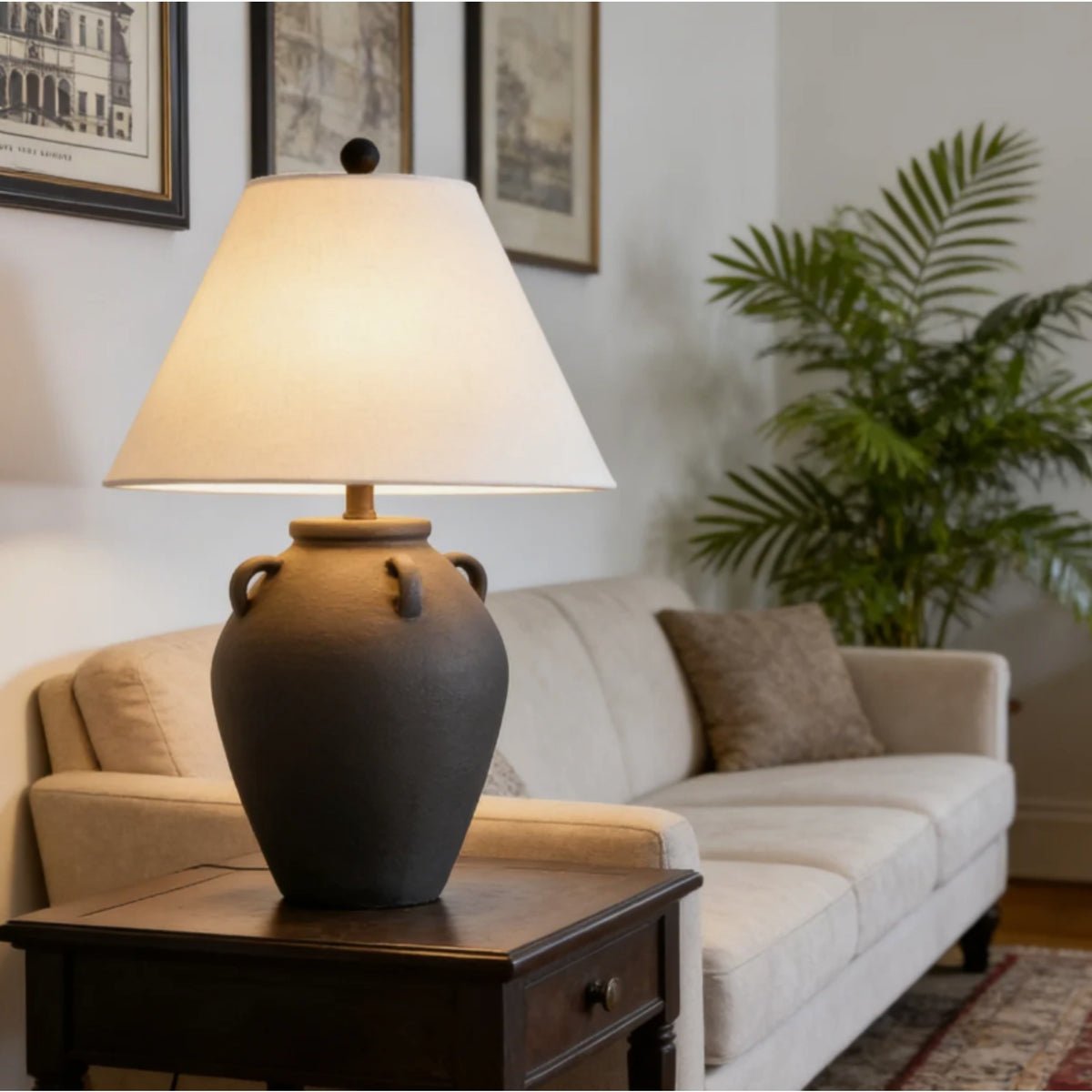 25-Inch Ceramic Table Lamp, Beige Rustic Farmhouse Style