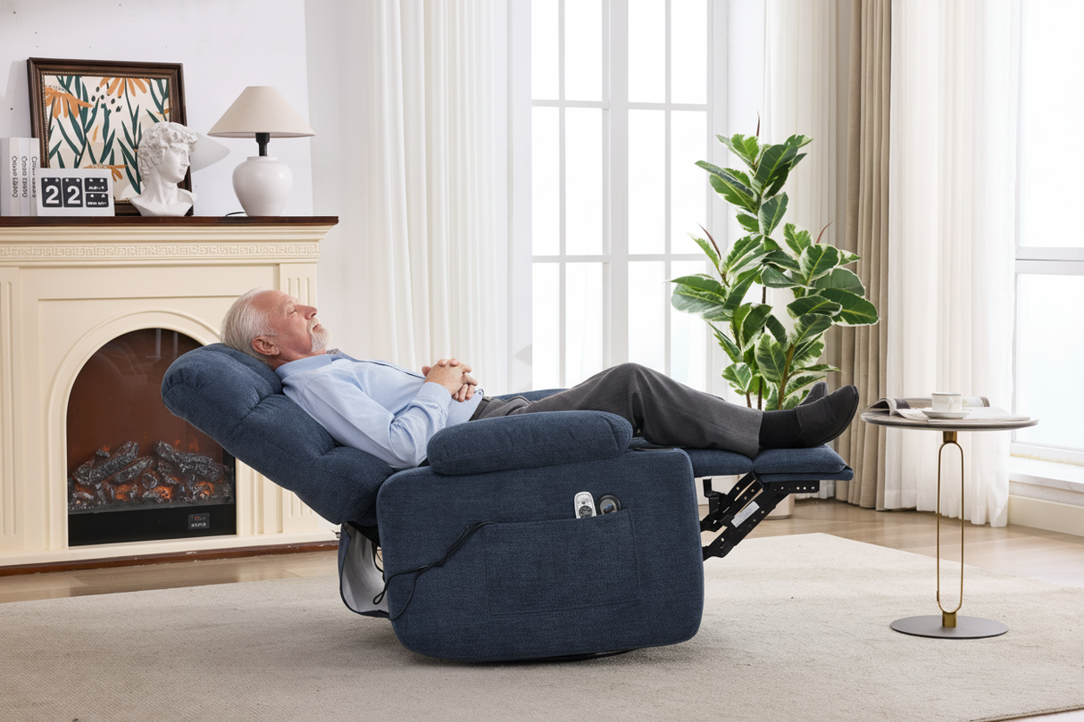 Heat Massage Electric Recliner Chair with Rocker and Swivel in Fabric